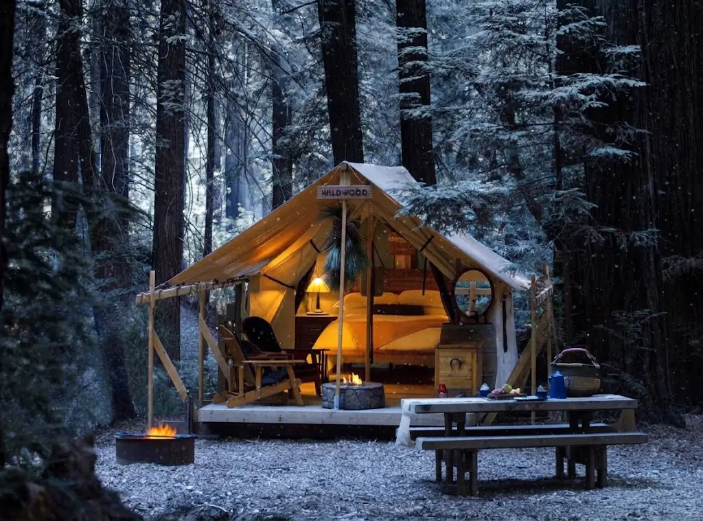 Interior de un domo de glamping equipado con cama y confort en Argentina, Argentina