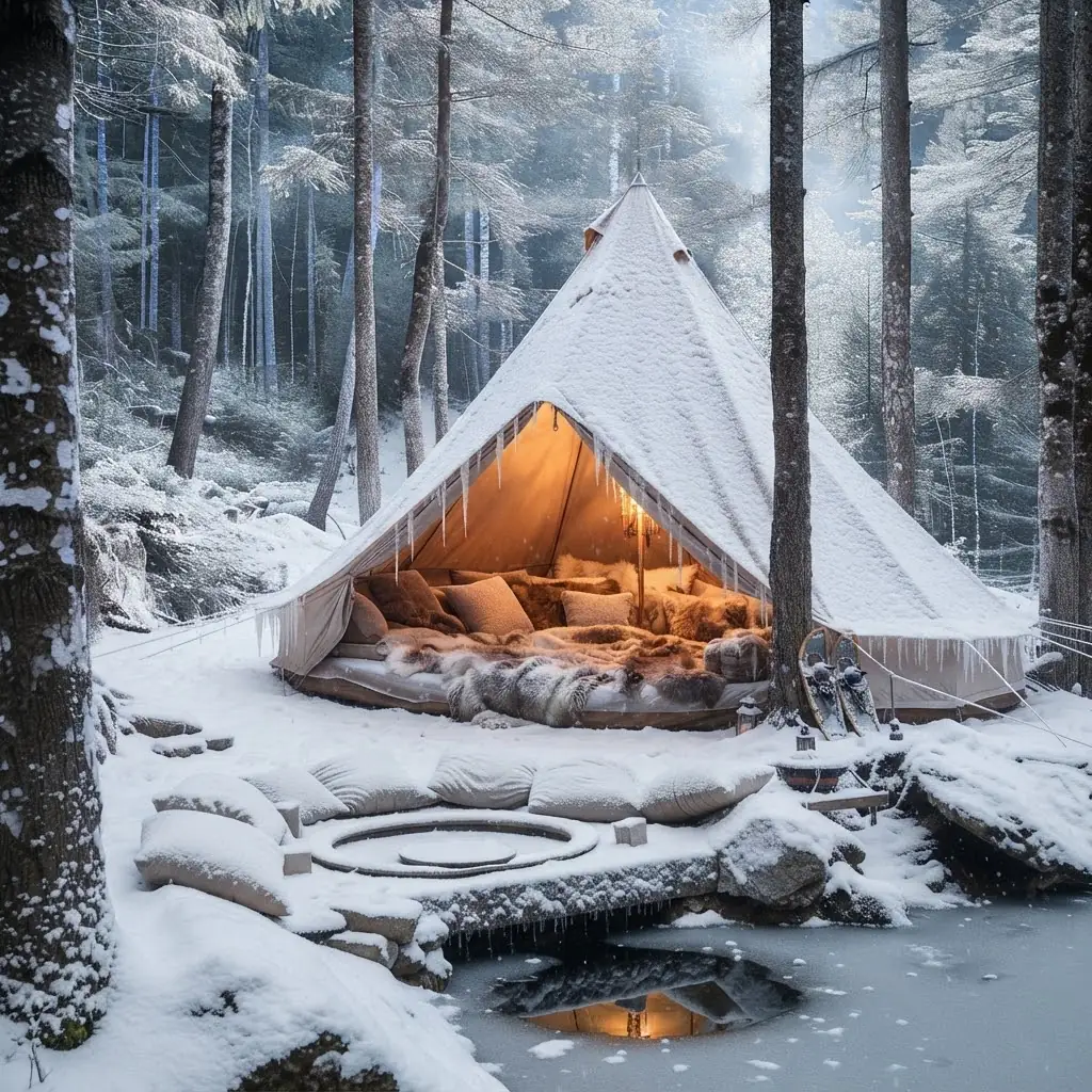 Interior de un domo de glamping equipado con cama y confort en Argentina, Argentina