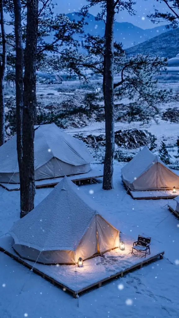 Interior de un domo de glamping equipado con cama y confort en Monte Hermoso, Argentina