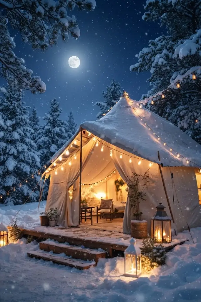 Interior de un domo de glamping equipado con cama y confort en Ushuaia, Argentina