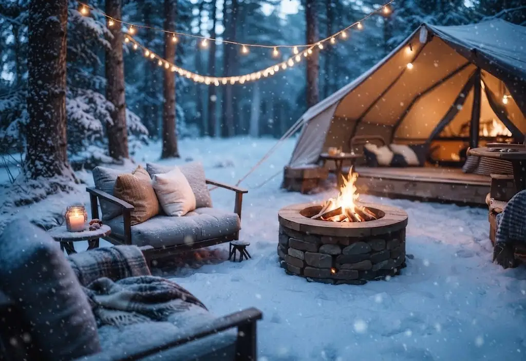 Interior de un domo de glamping equipado con cama y confort en El Chaltén, Argentina