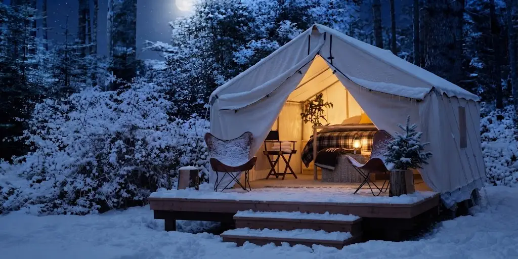Interior de un domo de glamping equipado con cama y confort en Nono Cordoba Traslasierra, Argentina
