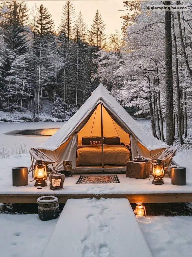 Interior de un domo de glamping equipado con cama y confort en Uspallata, Argentina