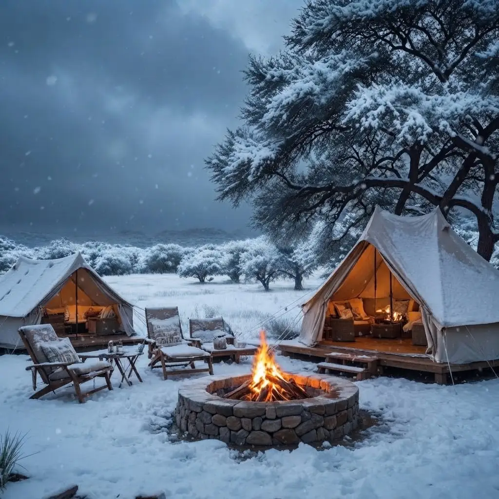Interior de un domo de glamping equipado con cama y confort en Entre Cielos Mendoza, Argentina