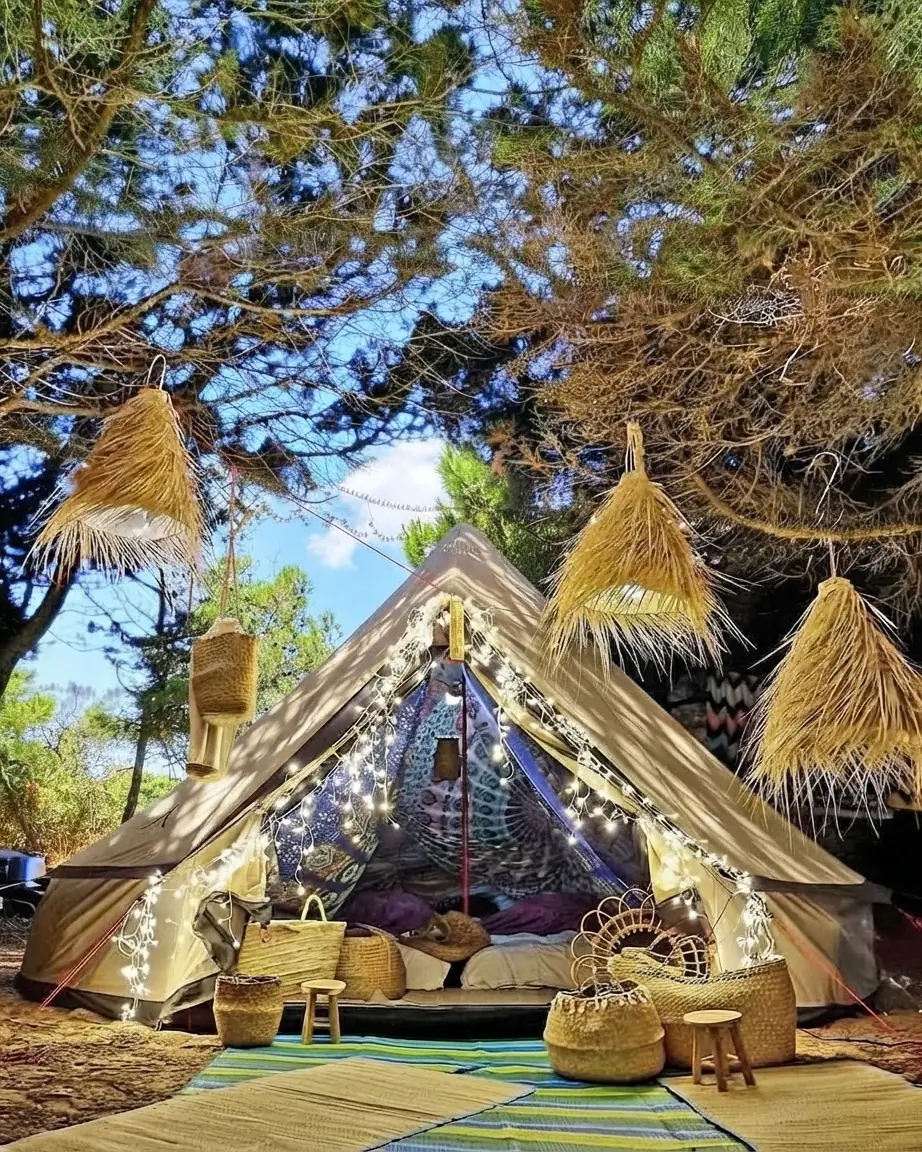 Interior de un domo de glamping equipado con cama y confort en Argentina, Argentina
