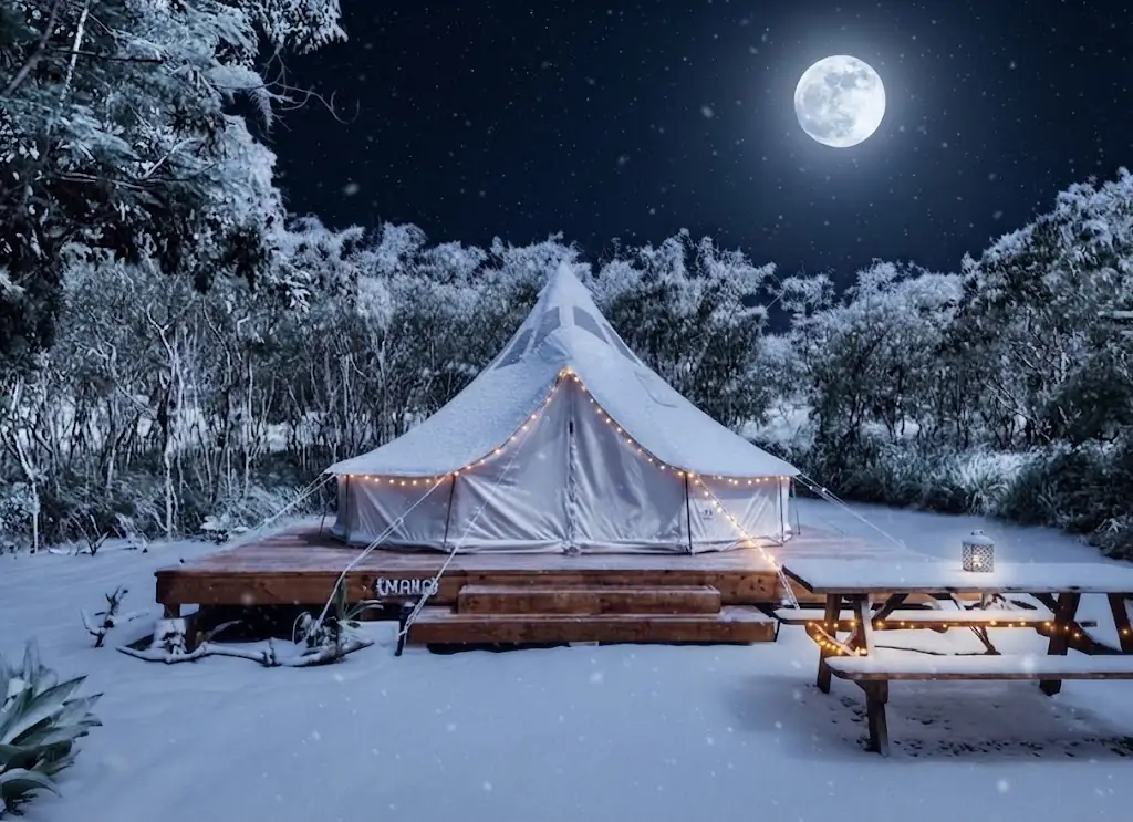 Interior de un domo de glamping equipado con cama y confort en Argentina, Argentina