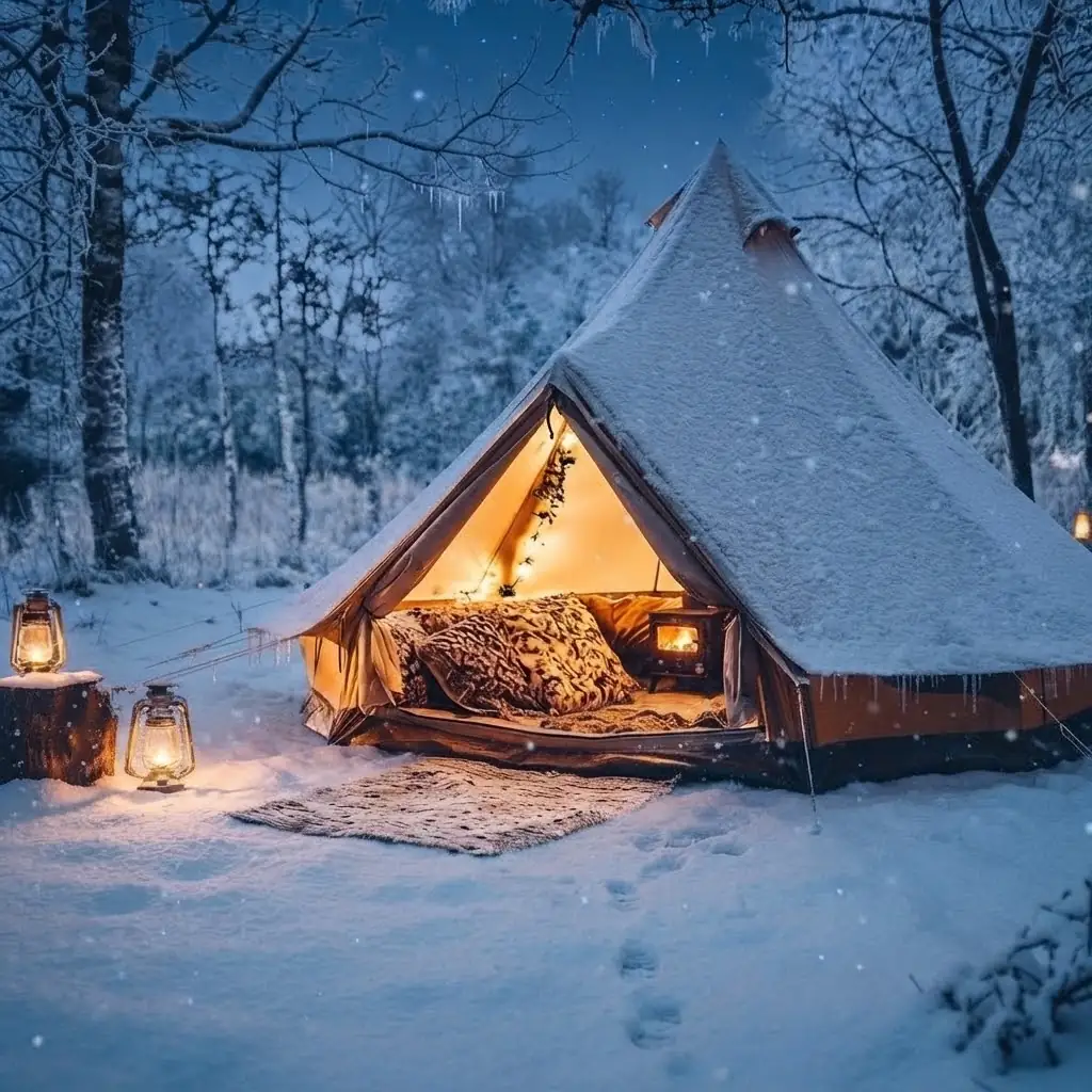 Interior de un domo de glamping equipado con cama y confort en Argentina, Argentina