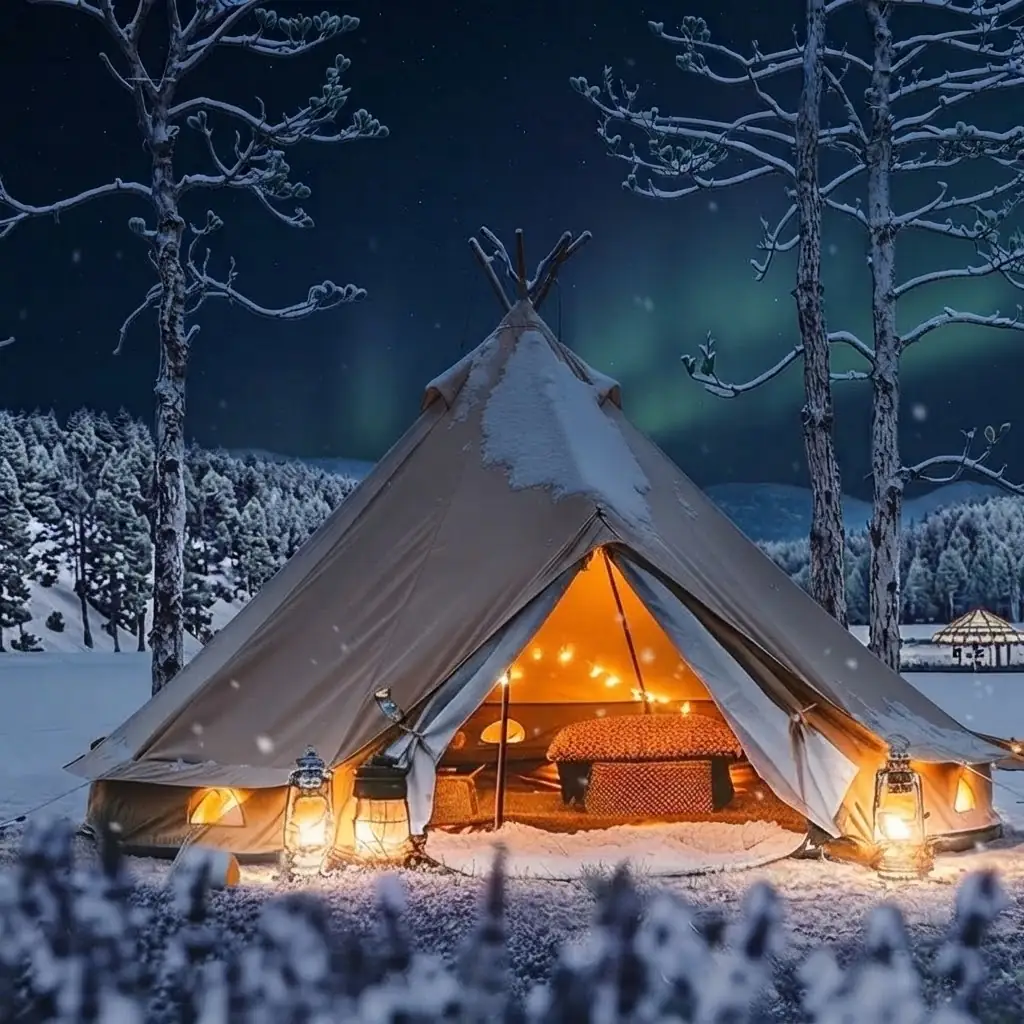 Interior de un domo de glamping equipado con cama y confort en Argentina, Argentina