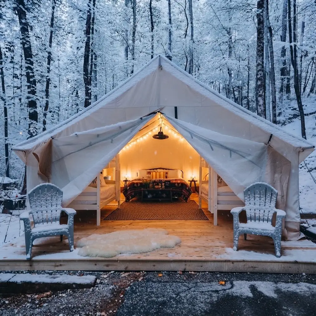 Interior de un domo de glamping equipado con cama y confort en Argentina, Argentina