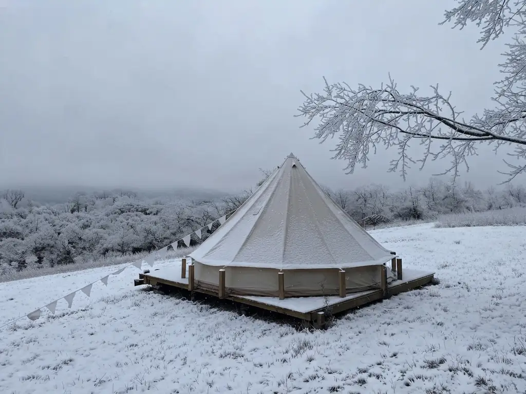 Interior de un domo de glamping equipado con cama y confort en Argentina, Argentina