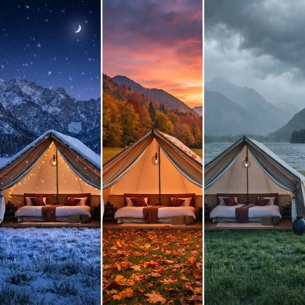 Interior de un domo de glamping equipado con cama y confort en Argentina, Argentina
